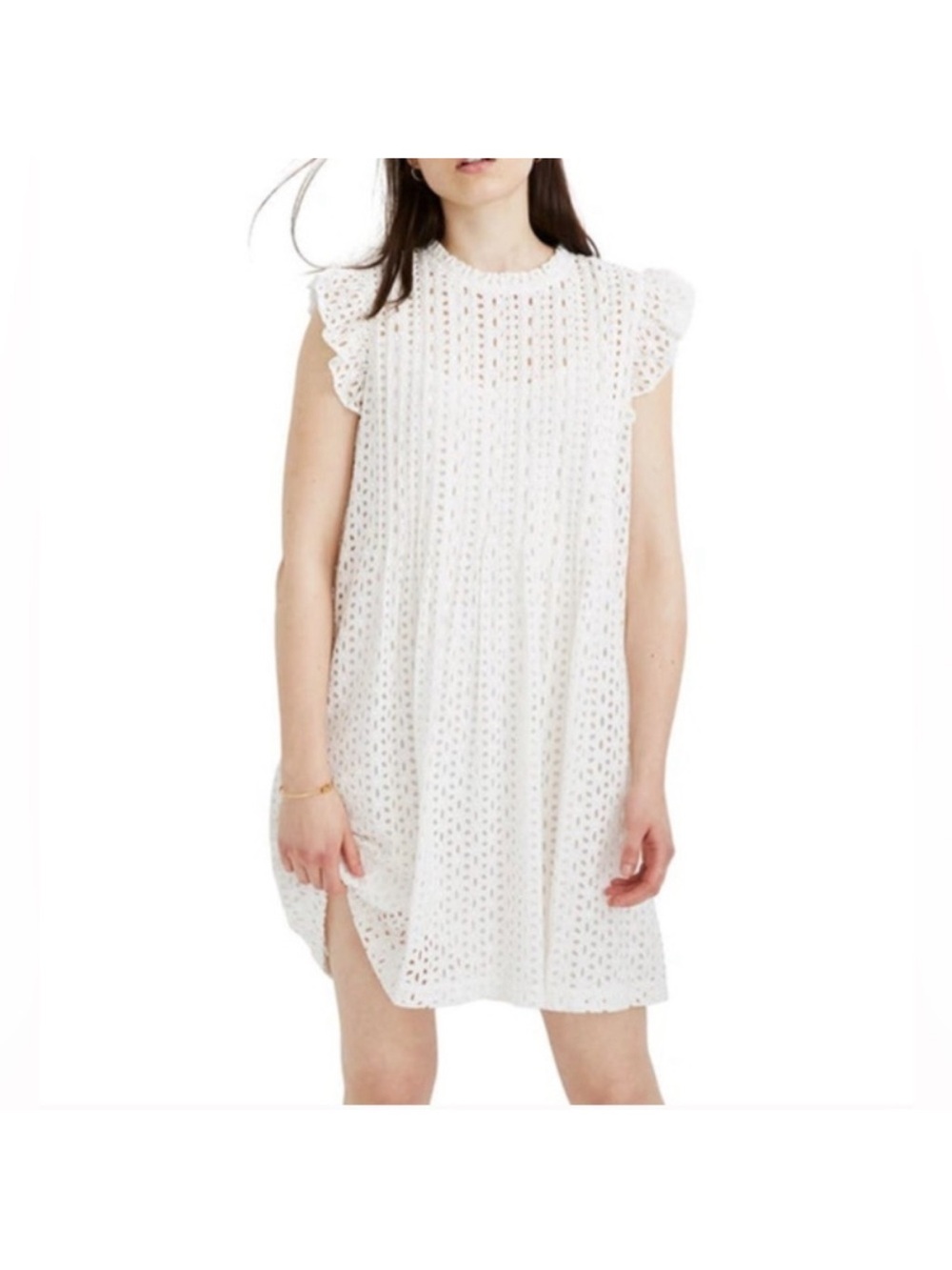 Madewell White Eyelet Ruffle Sleeve Mini Dress